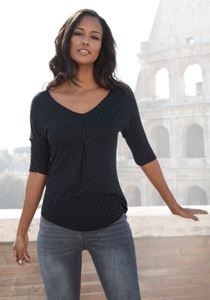 Lascana, LASCANA T-Shirt, LASCANA Kurzarmshirt »mit Kellerfalte«, aus weichem Viskose-Stretch