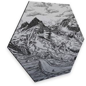 Wall-Art, Wall-Art Metallbild »Alpenpass Metallbild Natur Silberfarben«, Wall-Art Metallbild »Alpenpass Metallbild Natur Silberfarben«, (1 St.)