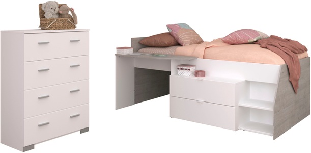 Parisot Jugendzimmer-Set »Parisot Milky 16«, (2 tlg.), viel Stauraum, halbhohes Hochbett
