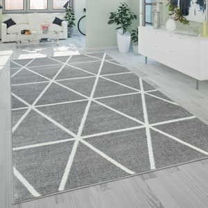 PACO HOME, Teppich, »Stella 401«, Paco Home, rechteckig, Höhe 17 mm, maschinell gewebt, Paco Home Teppich »Stella 401«, rechteckig, 16 mm Höhe, Kurzflor, Pastellfarben, Rauten Design, Skandi Muster