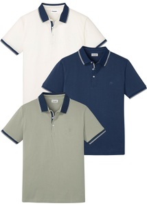 bonprix Poloshirt Packung, 3er, 3 Regular Fit, Kurzarm, mit dezenter Bruststickerei, aus Baumwolle