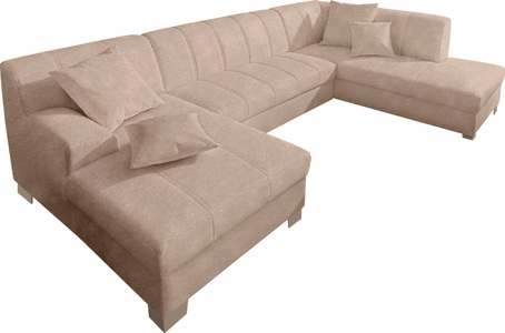 INOSIGN, INOSIGN Wohnlandschaft, wahlweise mit Bettfunktion, INOSIGN Wohnlandschaft »Turah moderne Steppung, incl. Zierkissen, auch in Leder,«, wahlweise mit Bettfunktion, B/T/H: 297/82/75 cm, U-Form