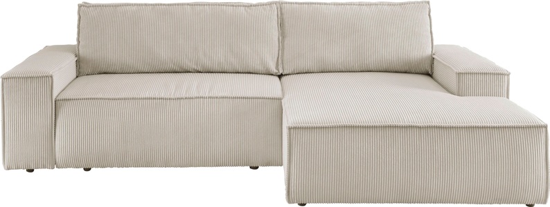 PREMIUM COLLECTION BY HOME AFFAIRE, Premium collection by Home affaire Ecksofa »SHERWOOD«, mit Bett-Funktion (Liegefläche 210x136 cm), Bettkasten, mit 2 losen Rückenkissen, hochwertiger Cord-Bezug, Home affaire Ecksofa SHERWOOD Schlafsofa 267 cm, L-Form, Schlaffunktion mit Bettkasten (210x136 cm), Cord, Vintage, Samtvelours