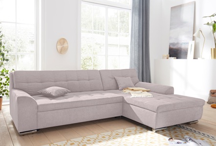 DOMO collection, DOMO collection Ecksofa, DOMO collection Ecksofa »Aversa, moderne Steppung, geschwungene Armlehnen, Breite 267cm« L-Form, wahlweise mit Bettfunktion