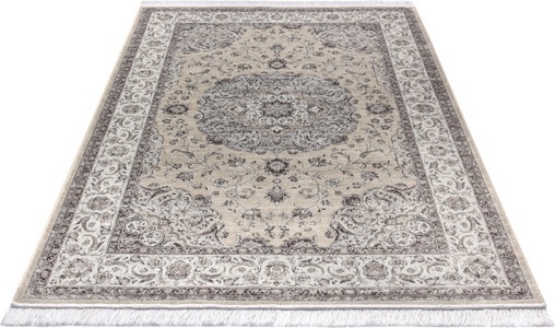 NOURISTAN, NOURISTAN Designteppich »Tabriz Casim«, rechteckig, 5 mm Höhe, Teppich mit Fransen, Seiden Optik, Orient Design, Gekettelt, Wohnzimmer, Schlafzimmer, Robust, Pflegeleicht, NOURISTAN Designteppich »Tabriz Casim«, rechteckig, 5 mm Höhe, mit Fransen, Seiden Optik, Orient Design, Gekettelt, Robust
