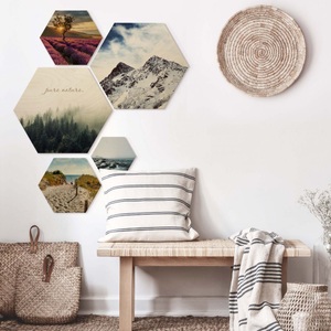 Wall-Art, Wall-Art Mehrteilige Bilder »Natur Collage Landschaft Bilder« (Set), Wall-Art Mehrteilige Bilder »Natur Collage Landschaft Bilder«, (Set, 5 St., Dekorative Wanddekoration), Holzschild Collage