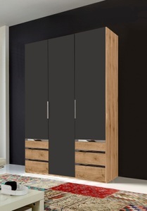 fresh to go, Fresh To Go Kleiderschrank »Level«, MID.YOU Drehtürenschrank in graphitfarben, eichefarben , Level 36A 150Cm Graphit/Eiche , Metall, Kunststoff , 2 Fächer , 6 Schubladen , 150x216x58 cm , Dekorfolie,Nachbildung , 001787040705