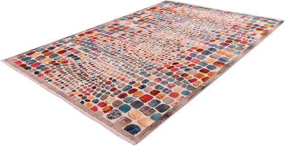 HOME AFFAIRE, Home affaire Teppich »Benji«, rechteckig, 5 mm Höhe, Wohnzimmer, Home affaire Teppich »Benji«, rechteckig, 5 mm Höhe, farbenfrohes Mosaik-Muster, Kurzflor, mit Fransen