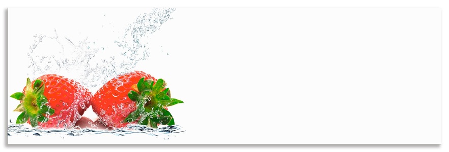Artland, Artland Küchenrückwand »Erdbeeren mit Spritzwasser«, Artland Küchenrückwand »Erdbeeren mit Spritzwasser«, (1 tlg.), Alu Spritzschutz mit Klebeband, einfache Montage
