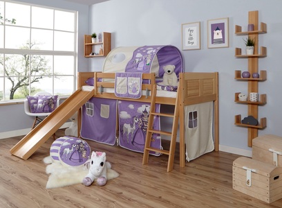 TICAA, Ticaa Hochbett »Ekki«, Ticaa Hochbett »Ekki«, mit Rollrost und Textil-Set wahlweise mit Matratze, Buche