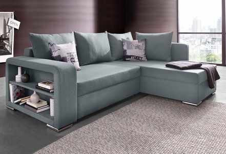 COLLECTION AB, COLLECTION AB Ecksofa, mit Bettfunktion, Bettkasten und Regalarmteil, Ottomane links oder rechts montierbar, wahlweise mit Federkern, frei im Raum stellbar, COLLECTION AB Ecksofa »John L-Form« mit Bettfunktion, Bettkasten und integriertem Regal
