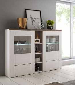 SERIE LARONA, Highboard »Serie Larona«, Breite 155cm, Home affaire Highboard »Larona, zeitlose Hochkommode mit 2 Türen, Türkommode, Höhe 129,5 cm,«, Anrichte mit dekorative Rahmenoptik, Türen mit Glaseinsatz