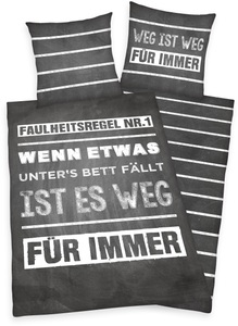 Herding Young Collection, Herding Young Collection Jugendbettwäsche »Faulheit«, (2 tlg.), Sprüche- und Streifendesign, Herding Young Collection Jugendbettwäsche »Faulheit«, Sprüche- und Streifendesign