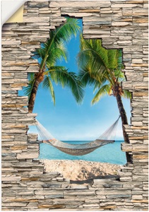 Artland, Artland Wandbild »Palmenstrand Karibik Hängematte Stein«, Karibikbilder, (1 St.), in vielen Grössen & Produktarten - Alubild / Outdoorbild für den Aussenbereich, Leinwandbild, Poster, Wandaufkleber / Wandtattoo auch für Badezimmer geeignet, Artland Wandbild »Palmenstrand Karibik Hängematte Stein«, Karibikbilder, (1 St.), als Alubild, Outdoorbild, Poster in verschied. Grössen