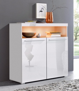 undefined, Kommode, Breite 91 cm, INOSIGN Kommode »India, Breite 91cm, stilvolle Anrichte mit 2 Türen und offene Fach«, Sideboard viel Stauraum, ohne Beleuchtung