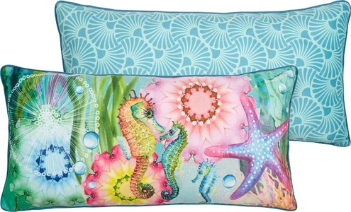 undefined, Hip Nicki-Velours Kissen Amada, gefüllt, hip Dekokissen »Amada«, Mit Füllung, 1 Stück, Biese, 30x60, Wendeoptik, Weich, Meer, Türkis