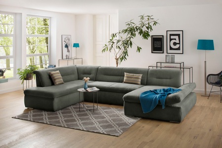 my home Wohnlandschaft »Avesa«, Wahlweise mit Armteilverstellung und Bettfunktion, B/T/H: 355/216/80 cm