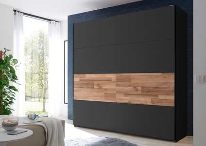 Schlafkontor, Schlafkontor Schwebetürenschrank »Medina«, MID.YOU Schwebetürenschrank in graphitfarben, eichefarben , Medina , Metall , 2 Fächer , 215x210x58.5 cm , Dekorfolie,Dekorfolie,Dekorfolie,Nachbildung,Nachbildung,Nachbildung , 002522033902