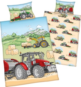 babybest®, babybest® Flanell-Bettwäsche Traktor 100 x 135 cm, Baby Best Babybettwäsche »Traktor«, mit tollen Traktor Motiven