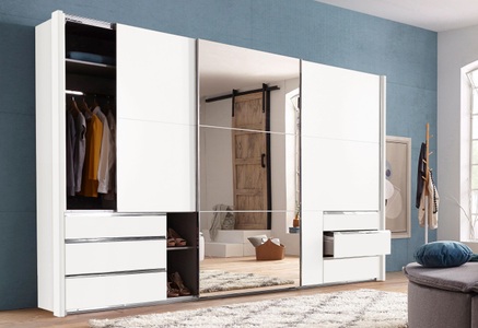 Wimex, home24 Schwebetuerenschrank level 36A, MID.YOU Schwebetürenschrank in weiss , Level 36 A , Holzwerkstoff , 4 Fächer , 6 Schubladen , 300x236x65 cm , Dekorfolie,Dekorfolie,Nachbildung , umfangreiches Zubehör erhältlich, In verschiedenen Grössen erhältlich, in verschiedenen Holzdekore