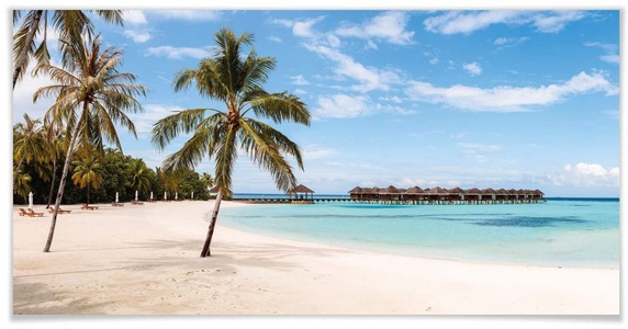 Wall-Art, Wall-Art Poster »Wasser Bungalows Malediven«, Gebäude, (1 St.), Poster, Wandbild, Bild, Wandposter, 