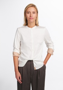 Eterna, ETERNA LANGARM BLUSE MODERN CLASSIC UPCYCLING SHIRT JERSEY WEISS/BEIGE, Eterna Shirtbluse »FITTED«