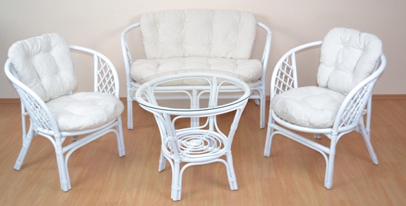 HOME AFFAIRE, Home affaire Essgruppe, (Set, 4 tlg.), aus handgeflochtenem Rattan mit passenden Kissenauflagen, Home affaire Essgruppe, (Set, 4 tlg.), aus handgeflochtenem Rattan mit passenden Kissenauflagen