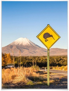 Wall-Art, Wall-Art Poster »Strassenschild Achtung Kiwi«, Schriftzug, (1 St.), Poster, Wandbild, Bild, Wandposter, Wall-Art Poster »Strassenschild Achtung Kiwi«, Schriftzug, (1 St.), Poster ohne Bilderrahmen