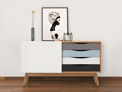 Woodman, Woodman Sideboard »Hilla«, Breite 130 cm, im angesagten skandinavischen Look, Fussrahmen aus Eiche, Woodman Sideboard »Hilla«, Kommode im angesagten skandinavischen Look, Breite 130 cm