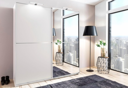 Wimex, Wimex Schwebetürenschrank »Baden«, MID.YOU Schwebetürenschrank in weiss , Baden , Glas, Holzwerkstoff , 2 Fächer , 180x198x64 cm , Dekorfolie,Nachbildung , 001787067402