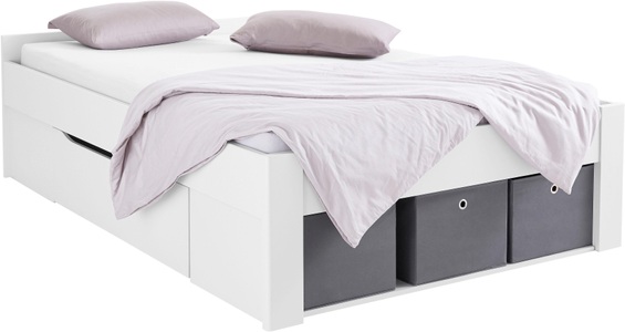 Rauch, home24 Bett Scala II, Rauch Möbel Stauraumbett 140/200 cm in grau, weiss , Scala , Holzwerkstoff , 140 cm , bedruckt,Nachbildung , mit Schubkästen , 000380107801