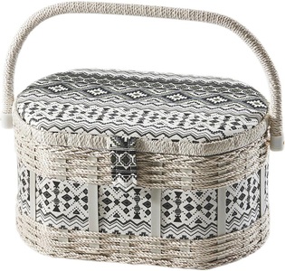 HOME AFFAIRE, Home affaire Nähkästchen, locker Nähkästchen, oval, aus Kunststoff und Textil mit schwarz weissem Muster