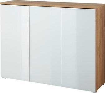 Voleo, Voleo - Schuhschrank NEW YORK - Mischmaterial - eiche/weiss - 134/40/104 cm, Schuhschrank Beatriz