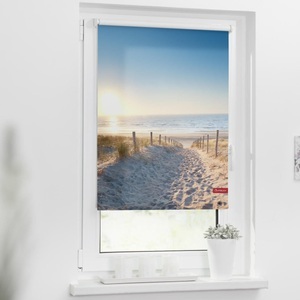 LICHTBLICK, LICHTBLICK Seitenzugrollo »Rollo Klemmfix, ohne Bohren, Verdunkelung, Ostseestrand - Blau«, verdunkelnd, Verdunkelung, freihängend, LICHTBLICK ORIGINAL Seitenzugrollo »Rollo Klemmfix, ohne Bohren, Verdunkelung, Ostseestrand - Blau«, verdunkelnd, Verdunkelung-energiesparend, freihängend