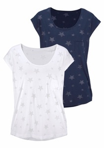 BEACHTIME, Beachtime T-Shirt, Beachtime Kurzarmshirt »mit leicht transparenten Sternen«, (2er-Pack), aus weicher Ausbrenner-Qualität