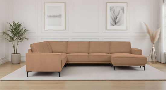 PLACES OF STYLE, PLACES OF STYLE Wohnlandschaft »XXL Sofa Oland, Struktur, Flachgewebe, Luxus-Microfaser, Boucle« U-Form, 342 cm, Wellenunterfederung, Skandi-Design, Metallfüsse, GOODproduct Wohnlandschaft »OLAND U-Form, XXL, B: 342 cm, Skandi-Design« Skandi-Design in Struktur, Flachgewebe, Luxus-Microfaser, Boucle