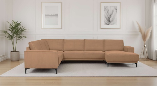 PLACES OF STYLE, PLACES OF STYLE Wohnlandschaft »XXL Sofa Oland, Struktur, Flachgewebe, Luxus-Microfaser, Boucle« U-Form, 342 cm, Wellenunterfederung, Skandi-Design, Metallfüsse, GOODproduct Wohnlandschaft »OLAND U-Form, XXL, B: 342 cm, Skandi-Design« Skandi-Design in Struktur, Flachgewebe, Luxus-Microfaser, Boucle