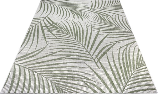 White Label, White Label - Teppich In-& Outdoor - 80 x 150 cm; - Creme, Grün, Leonique Teppich »Naya«, rechteckig, 3 mm Höhe, Florales Design, Robust, Pflegeleicht, Flachgewebe