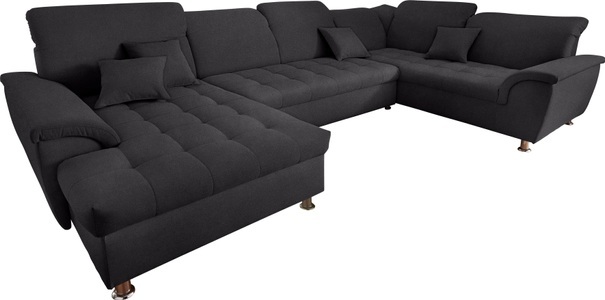 DOMO collection, DOMO collection Wohnlandschaft »Franzi optional mit Bettfunktion, Bettkasten & Kopfteilverstellung«, XXL-Sofa, U-Form, belastbar bis 140kg/Sitz, graphite, Breite: 352cm, DOMO collection Wohnlandschaft »Franzi mit Kopfteilverstellung, U-Form mit viel Platz, bequem« XXL-Sofa, U-Form, belastbar bis 140kg/Sitz, graphite, Breite: 352cm