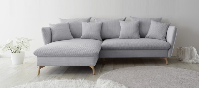 andas Ecksofa »MERLE, 258 cm, L-Form, traumhafter Cord,«, mit Bettfunktion und Bettkasten, Liegefläche 224 x 139