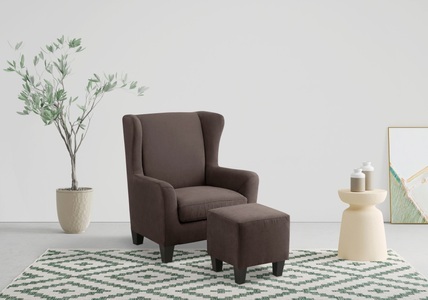 HOME AFFAIRE, Home affaire Sessel »Chilly«, (Set, 2 St., bestehend aus Sessel und Hocker), mit bequemer Federkern-Polsterung, in drei unterschiedlichen Bezugsqualitäten erhältlich, Sitzhöhe 44 cm, Home affaire Ohrensessel »Chilly, Sessel mit Hocker und Federkern-Polsterung,«, (Set, 2 St., bestehend aus Sessel und Hocker), in Cord und Microfaser-Bezug, Unser Dauertiefpreis