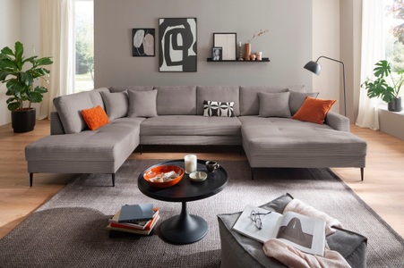 Trends by HG, Trends by HG Wohnlandschaft »SUMMER U-Form«, in Cord-Stoff mit Metallfuss, wahlweise mit Kopfstützen, Trends by HG Wohnlandschaft »SUMMER U-Form«, in Cord-Stoff mit Metallfuss