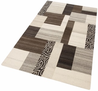 THEKO EXKLUSIV, Wollteppich, »Lola«, Theko Exklusiv, rechteckig, Höhe 12 mm, handgetuftet, THEKO Wollteppich »Lola, Wolle, handgearbeitet, Patchwork Design, handgetuftet«, rechteckig, 12 mm Höhe, Wohnzimmer, Schlafzimmer, Esszimmer, auch als Läufer und rund