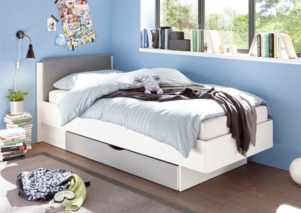 undefined, Bettgestell »Yoris«, MID.YOU Stauraumbett 90/200 cm in grau, weiss , Yoris , Holzwerkstoff , 90 cm , Dekorfolie,matt,Nachbildung , 000241005202