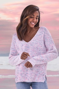 Buffalo, Buffalo Strandpullover, Buffalo V-Ausschnitt-Pullover, aus weichem Chenille, Strickpullover, kuschelig weich, Pastell