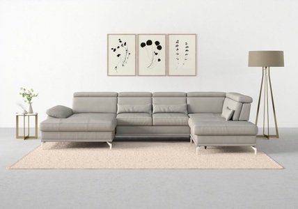 SIT&MORE, sit&more Wohnlandschaft »Cabrio«, Sitztiefenverstellung und Federkern, jeweils inklusive 3 Nierenkissen, sit&more Wohnlandschaft »Cabrio U-Form, B: 359 cm, mit Sitztiefen-, Arm- & Kopfteilverstellung« 3 Nierenkissen, Federkern, optional Bettfunktion und Stauraum