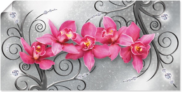 Artland, Artland Wandbild »rosa Orchideen auf Ornamenten«, Blumenbilder, (1 St.), in vielen Grössen & Produktarten - Alubild / Outdoorbild für den Aussenbereich, Leinwandbild, Poster, Wandaufkleber / Wandtattoo auch für Badezimmer geeignet, Artland Wandbild »rosa Orchideen auf Ornamenten«, Blumenbilder, (1 St.), als Alubild, Outdoorbild, Leinwandbild, Poster, Wandaufkleber