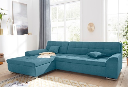 DOMO collection, DOMO collection Ecksofa, DOMO collection Ecksofa »Aversa, moderne Steppung, geschwungene Armlehnen, Breite 267cm« L-Form, wahlweise mit Bettfunktion
