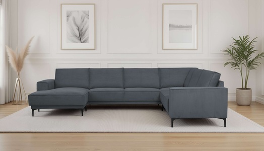 PLACES OF STYLE, PLACES OF STYLE Wohnlandschaft »XXL Sofa Oland, Struktur, Flachgewebe, Luxus-Microfaser, Boucle« U-Form, 342 cm, Wellenunterfederung, Skandi-Design, Metallfüsse, GOODproduct Wohnlandschaft »OLAND U-Form, XXL, B: 342 cm, Skandi-Design« Skandi-Design in Struktur, Flachgewebe, Luxus-Microfaser, Boucle