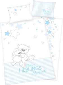 babybest®, babybest® Bettwäsche Kleiner Lieblingsmensch GOTS blau 100 x 135 cm, Baby Best Babybettwäsche »Kleiner Lieblingsmensch«, mit niedlichem Teddy-Motiv und Schriftzug